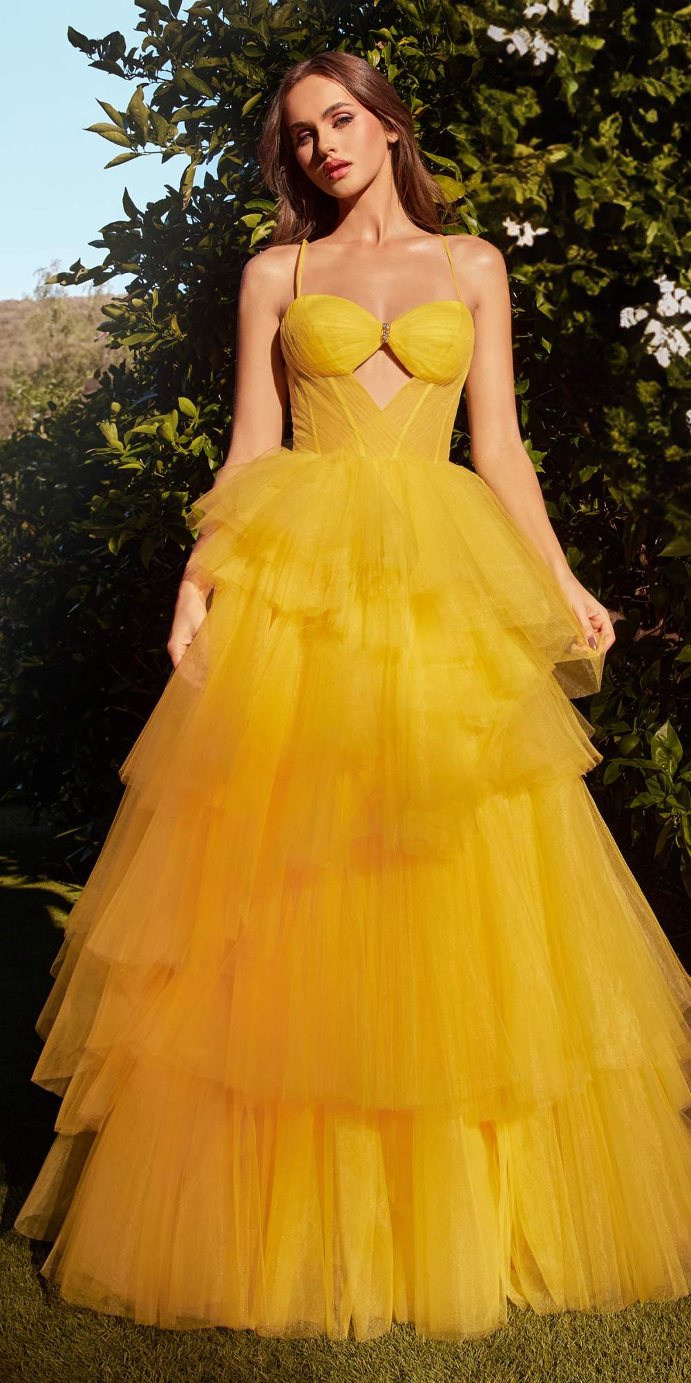 Andrea & Leo A1238 Long Keyhole Bodice Tiered Ruffled Ball Gown - Glamourous Grace