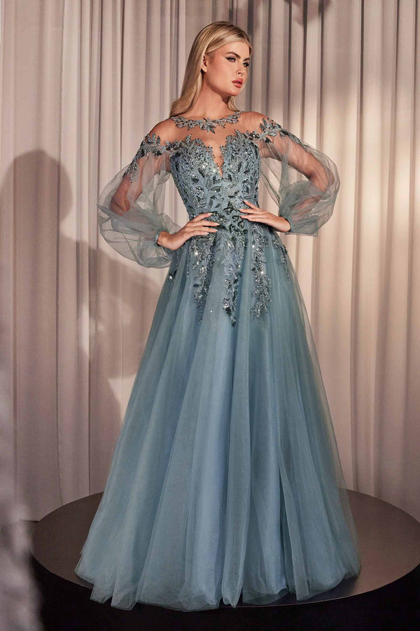 Andrea & Leo A1263 Long Sleeve A-Line Tulle & Lace Gown - Glamourous Grace