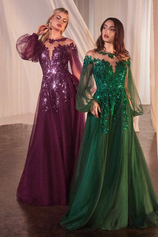 Andrea & Leo A1263 Long Sleeve A-Line Tulle & Lace Gown - Glamourous Grace