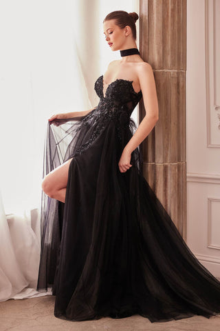 Andrea & Leo A1303 Long Strapless A-Line Glitter Tulle Gown