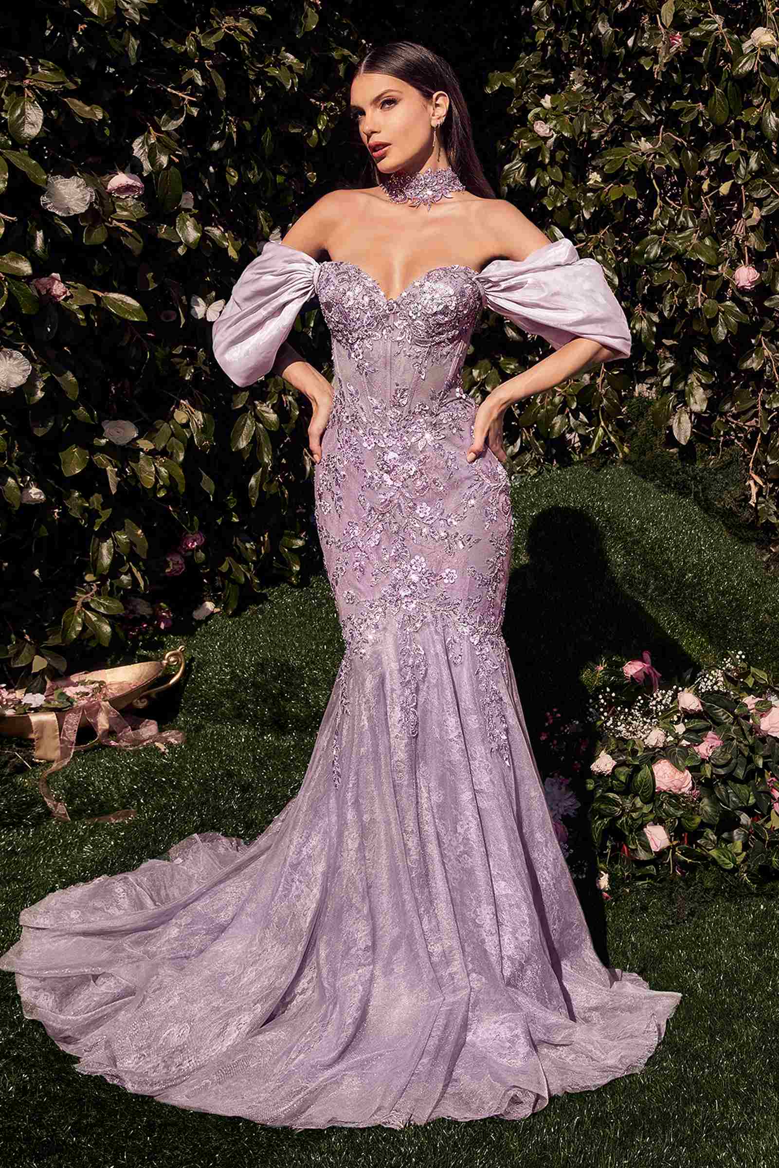 Andrea & Leo A1354 Strapless Lace Mermaid Gown & Removable Accessory