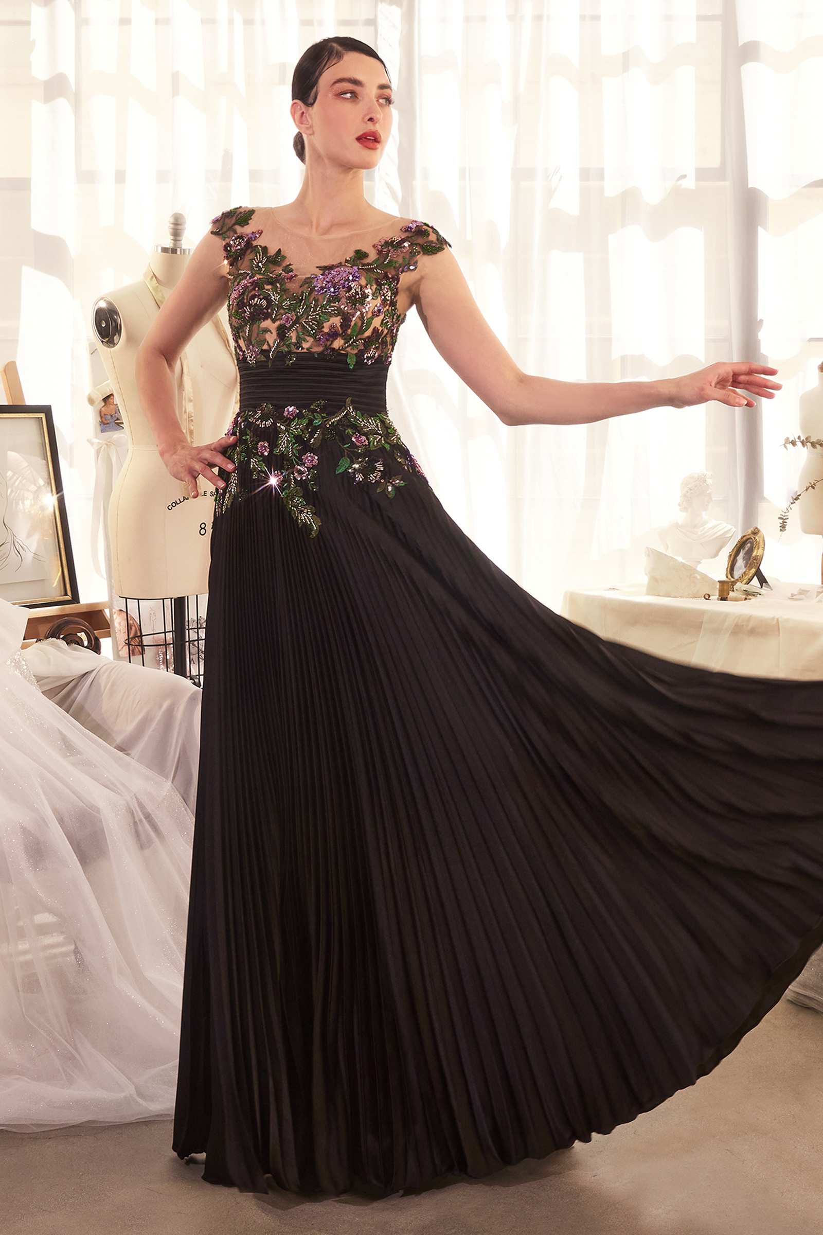 Andrea & Leo A1355 Dress Pleated Satin & Embellished A-Line Gown - Glamourous Grace