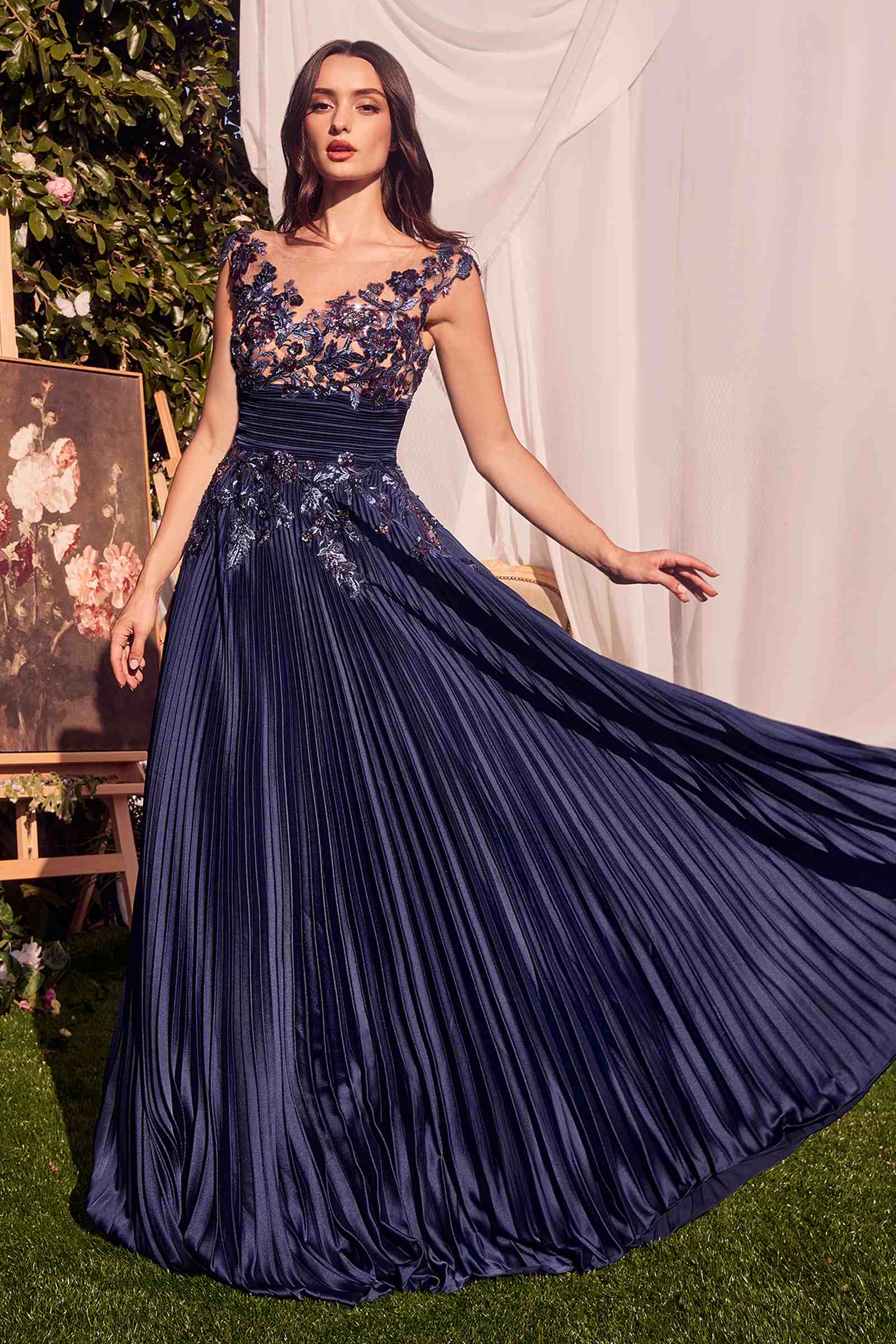 Andrea & Leo A1355 Dress Pleated Satin & Embellished A-Line Gown - Glamourous Grace
