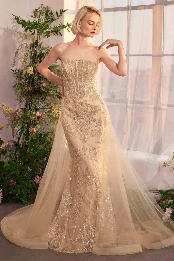 Andrea & Leo A1365 Dress Strapless Overskirt Glimmering Gown - Glamourous Grace