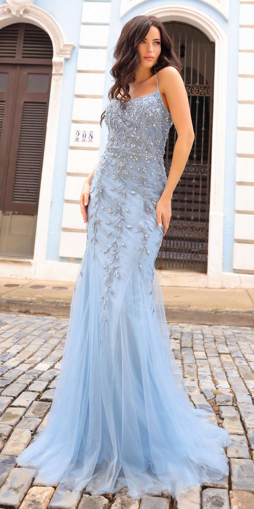 Nox Anabel A1376 Long Fitted Mermaid Gown Open Lace Up Back - Glamourous Grace