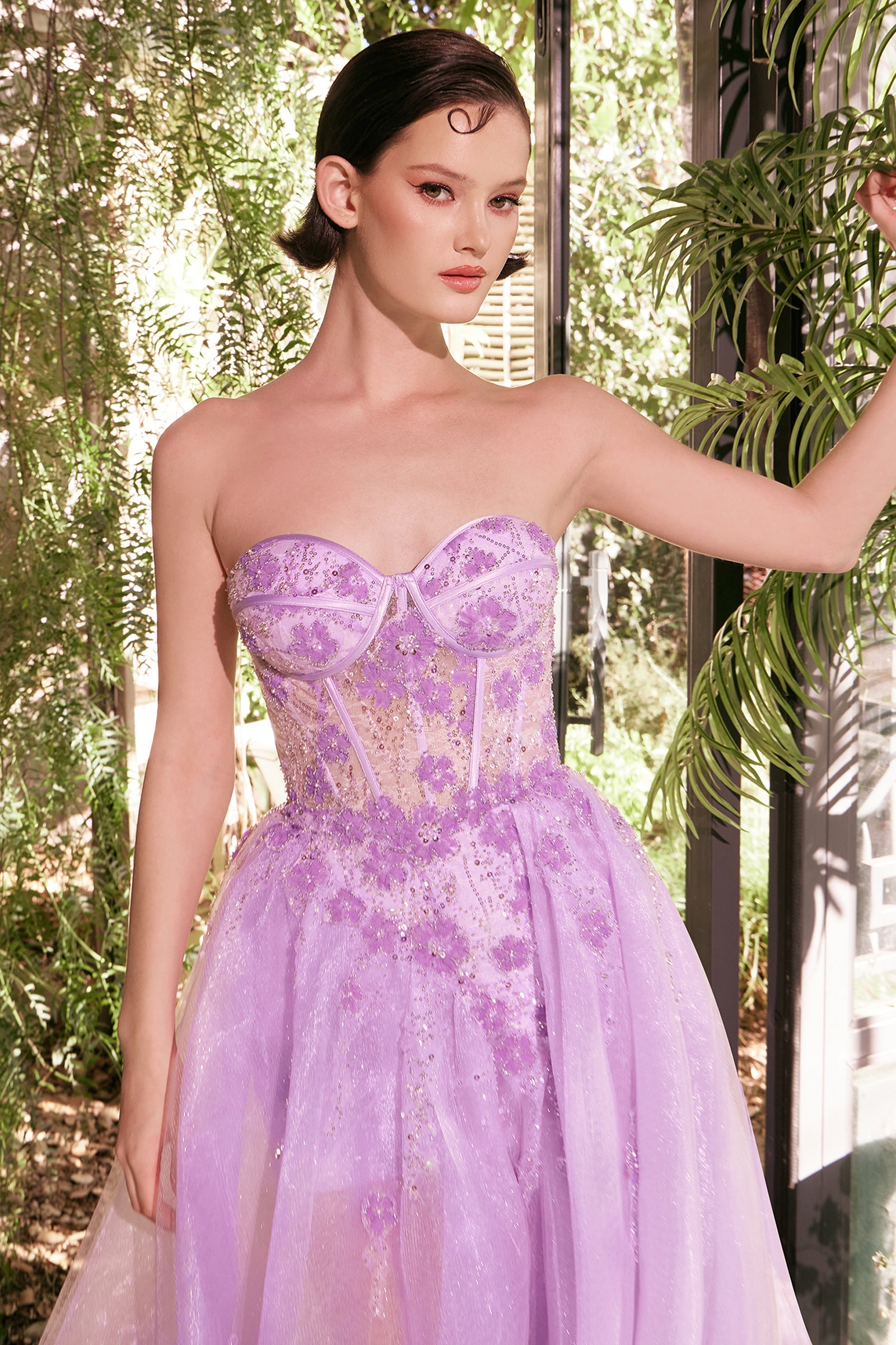 Andrea & Leo A1381 Tulle Daisy Asymmetric A-Line Gown - Glamourous Grace