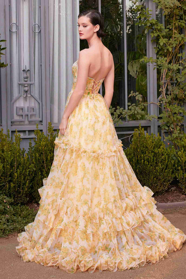 Andrea & Leo A1430 Dress Strapless Floral Printed Ball Gown - Glamourous Grace