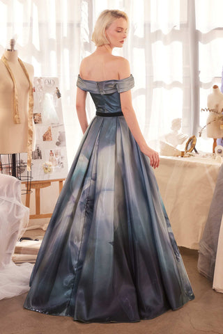 Andrea & Leo A1431 Dress Print Off The Shoulder Satin Ball Gown