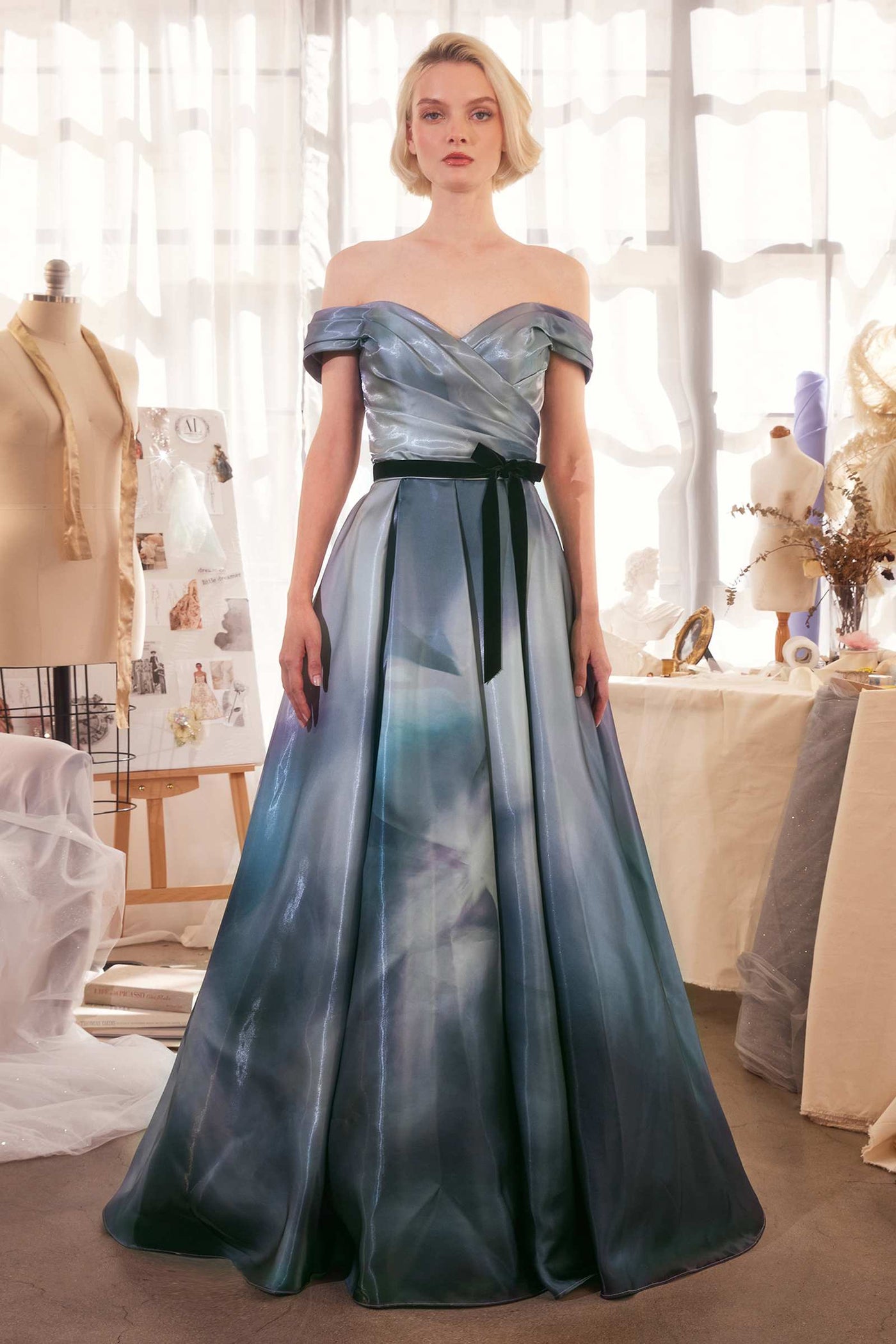 Andrea & Leo A1431 Dress Print Off The Shoulder Satin Ball Gown - Glamourous Grace