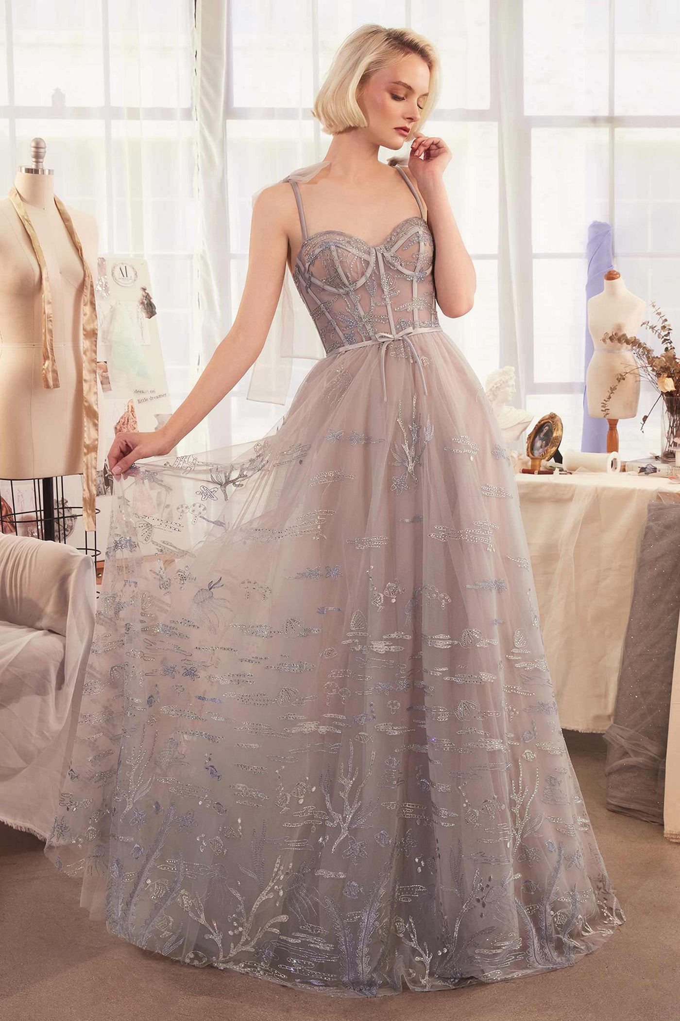 Andrea & Leo A1458 Dress Under The Sea Embroidery A-Line Gown - Glamourous Grace