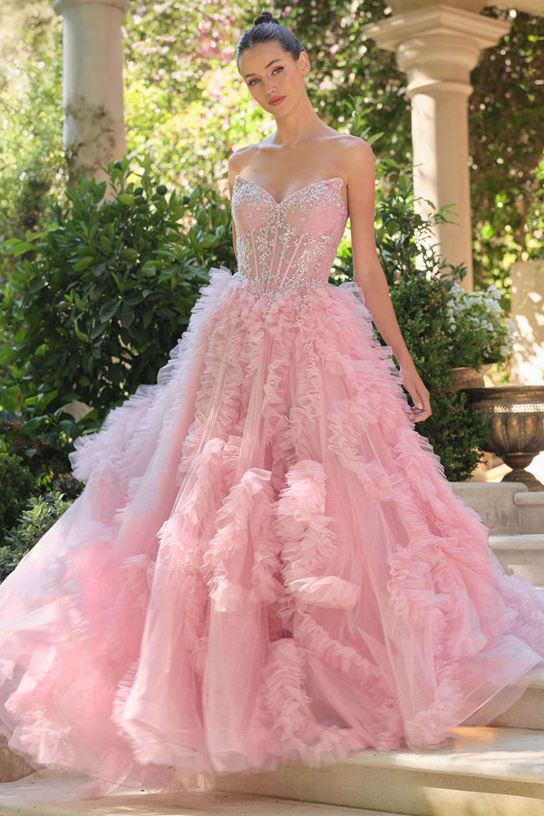 Andrea & Leo A1483 A-Line Gown Sheer Boned Bodice Strapless Fairytale - Glamourous Grace