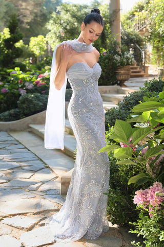 Andrea & Leo A1484 Fitted Gown Strapless Sweetheart Embroidered Floral Motif