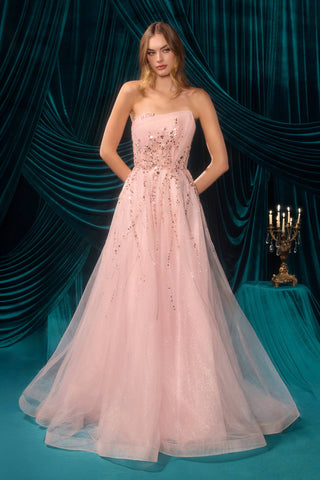 Andrea & Leo A1491 Boned Asymmetrical Sequin Bodice A-Line Formal Dress