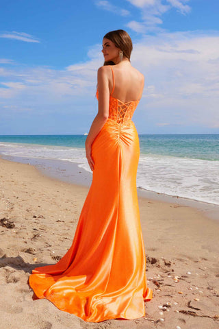 Nox Anabel A1590 Figure-Flattering Satin Prom Dress Front Slit