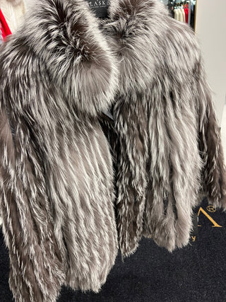 Reversible Genuine Silver Fox  Down Fill Coat in Grey