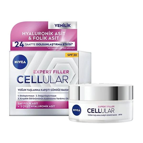 Nivea Anti-Aging Day Cream with SPF30, Hyaluronic Acid & Folic Acid - 24 Hour Hydration & Plumping Effect - Glamourous Grace