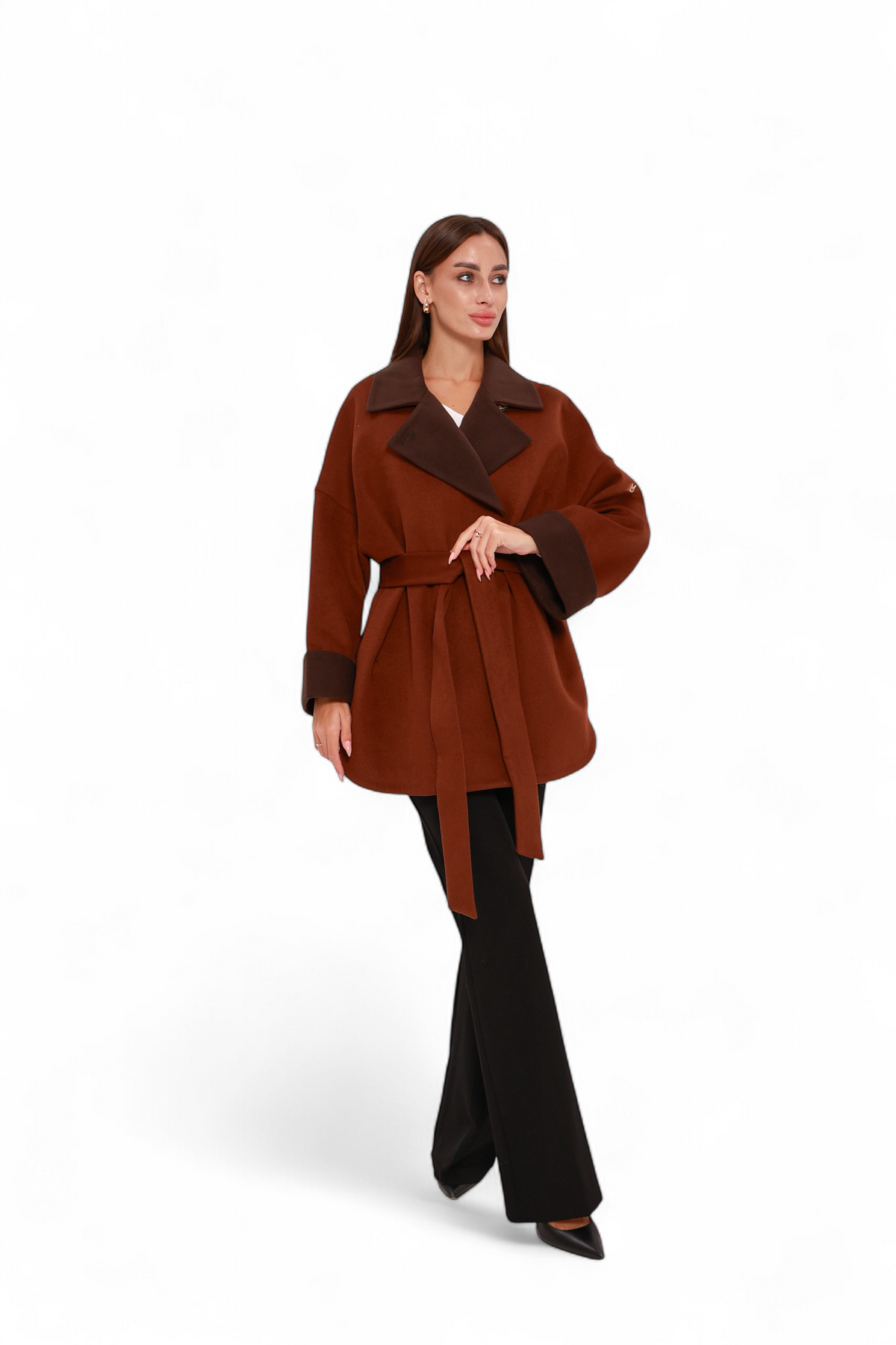 Sandro Cashmere Blend Overcoat in Cinnamon