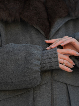 Rimini Genuine Fur Trim Wool Blend Parka in Graphite
