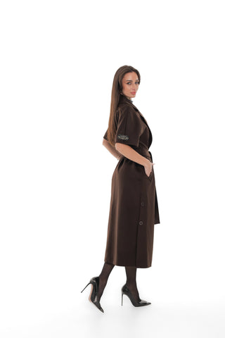 Evelyn Structured Short-Sleeve Coat in Chocolate
