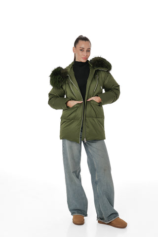 Genuine Silver Fox Fur Down Fill Coat