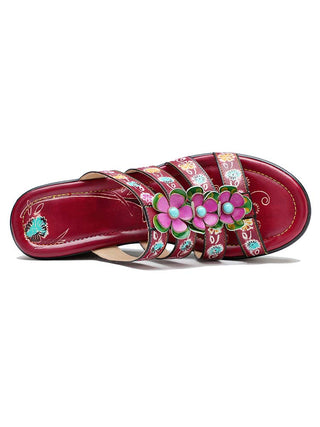 Triple Flowers Purle Wedge Slippers