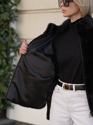 Genuine Scandinavian Mink Fur Poncho in Black
