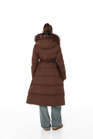 Genuine Silver Fox Fur Trim Down Coat