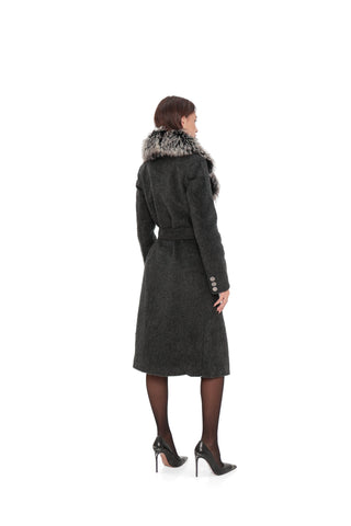 Genuine Silver Fox Cashmere Blend Coat
