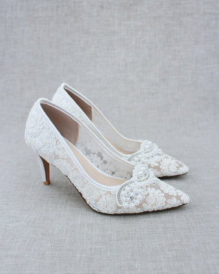 Lace Wedding Heels with Pearl Detail