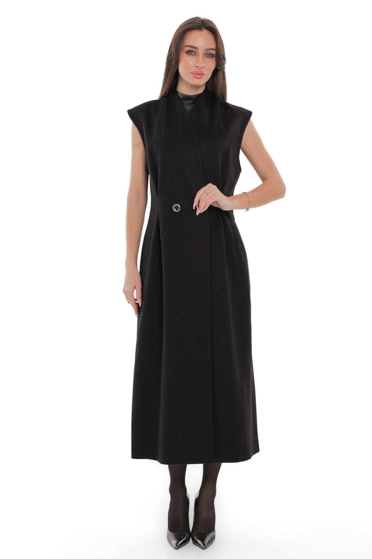 Eileen Cashmere Blend Longline Vest in Black