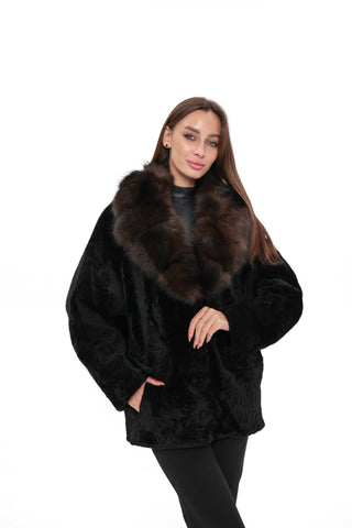 Modena Genuine Astrakhan Polar Fox Trim Coat