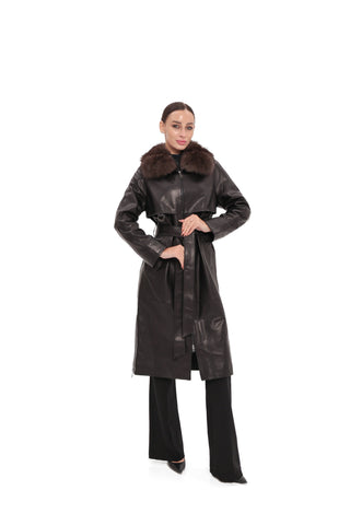 Genuine Leather Polar Fox Trim Coat
