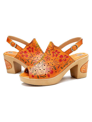 Fish Mouth Genuine Leather High Heel Sandals