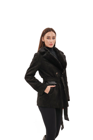 Genuine Mink Fur Eco Suede Jacket