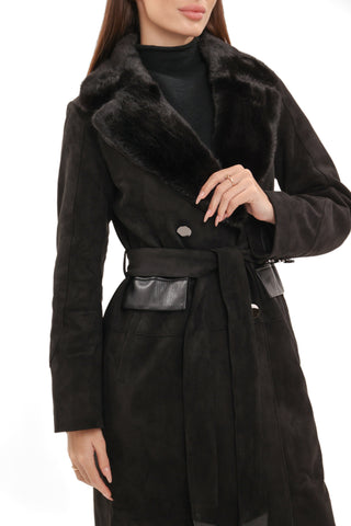 Genuine  Mink Fur Eco Suede Coat