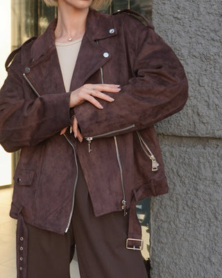 Dakota Eco Suede Aviator Jacket in Chocolate