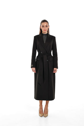 Alaska Longline Cashmere Wool Blend Coat in Black