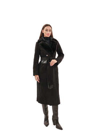 Genuine  Mink Fur Eco Suede Coat