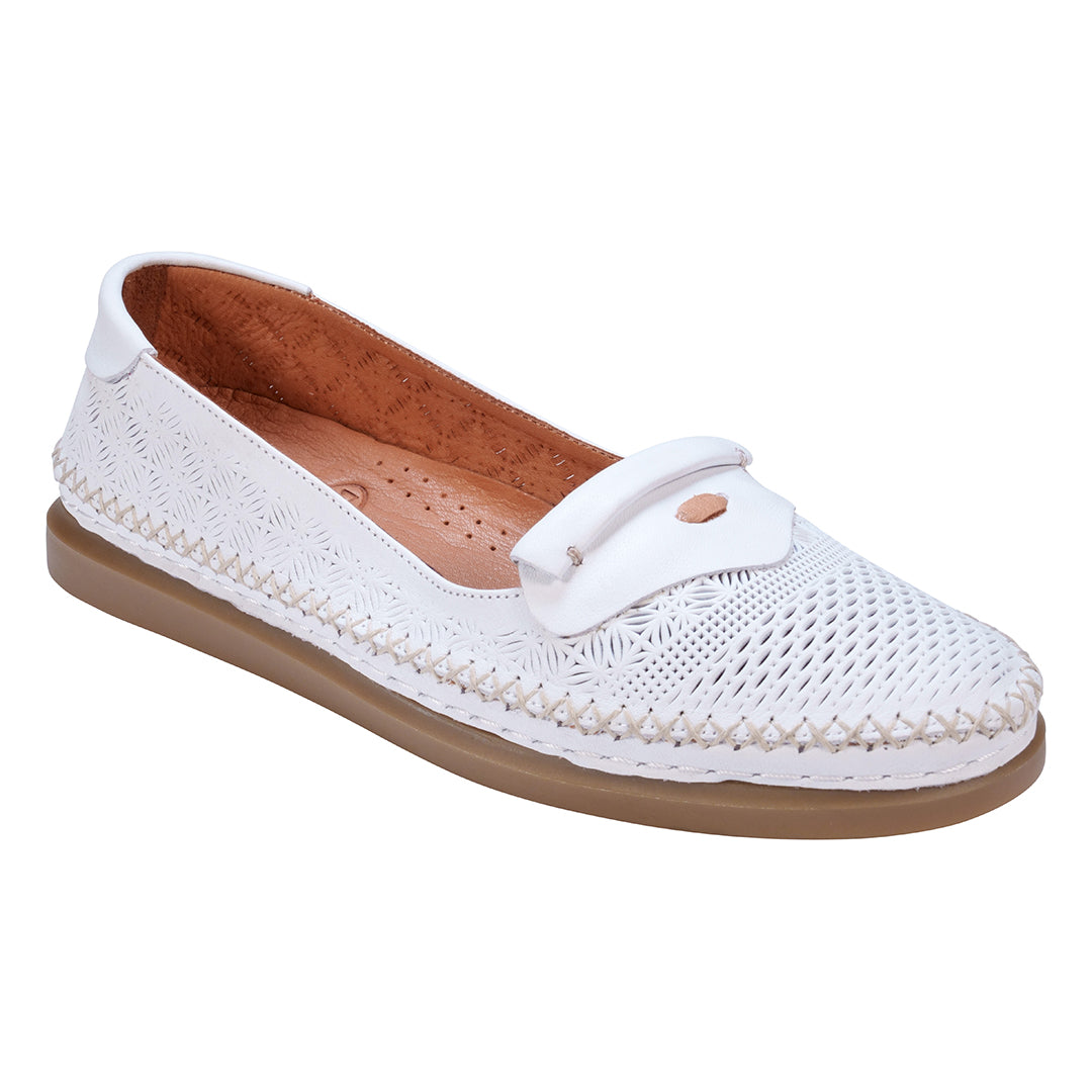 Ginger White Perforated Leather Flats - Glamourous Grace