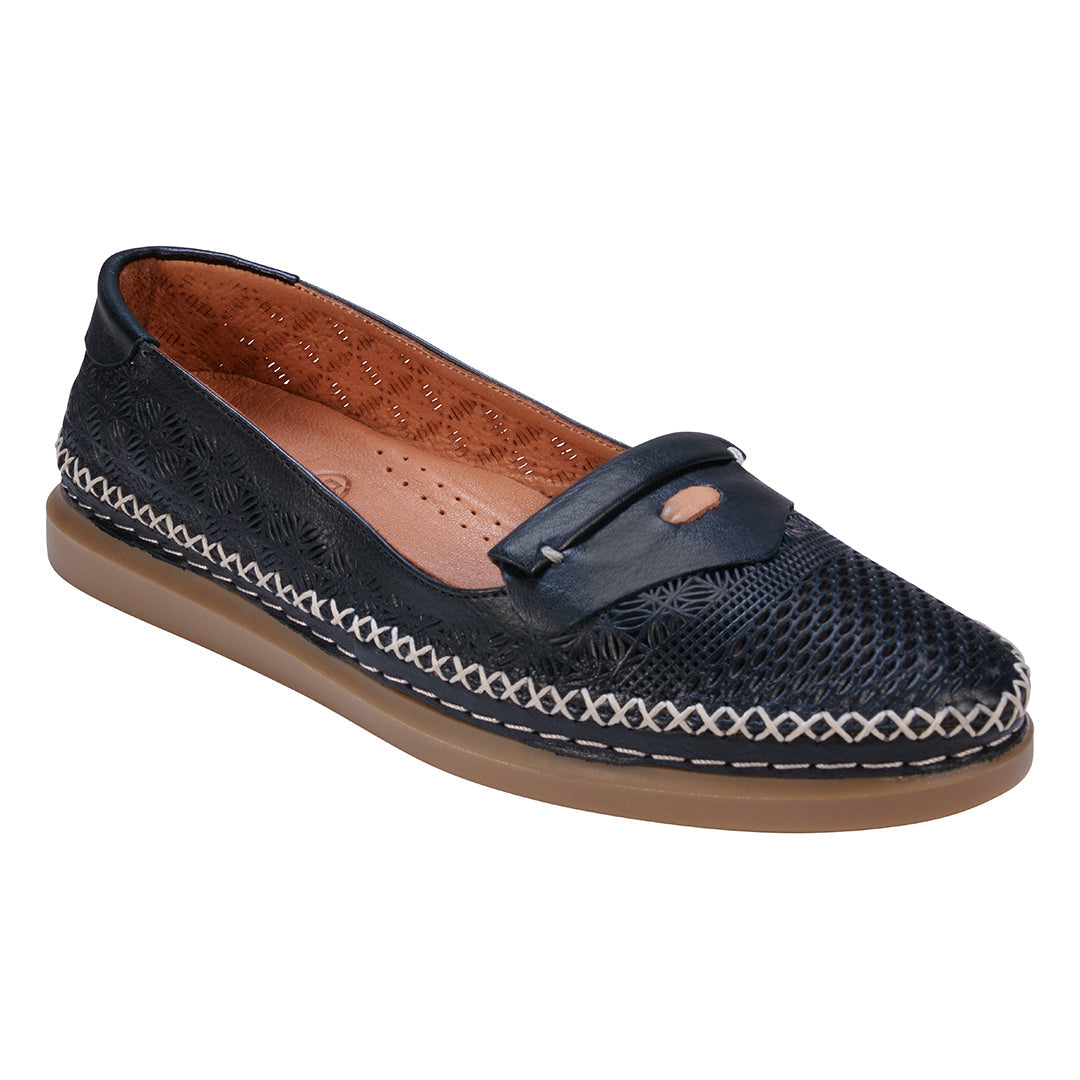 Ginger Black Perforated Leather Flats - Glamourous Grace