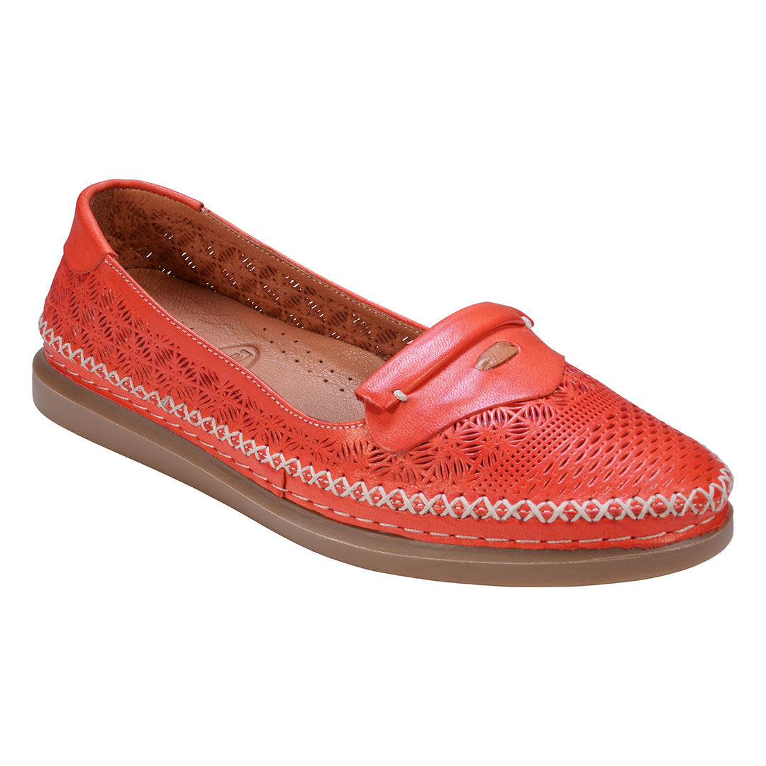 Ginger Red Perforated Leather Flats - Glamourous Grace