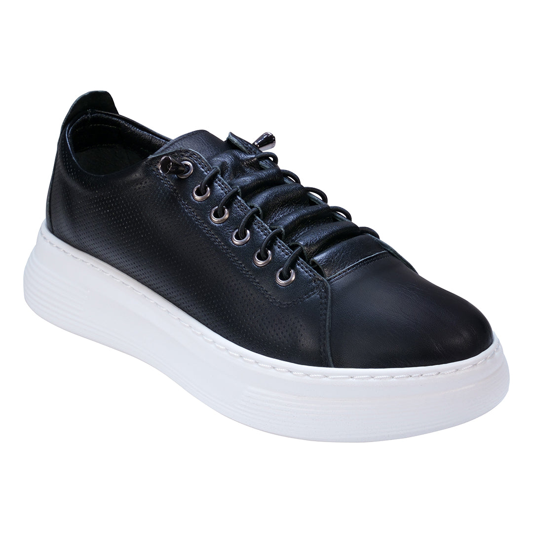 Graze Black Hidden Lace Perforated Platform Leather Sneakers - Glamourous Grace