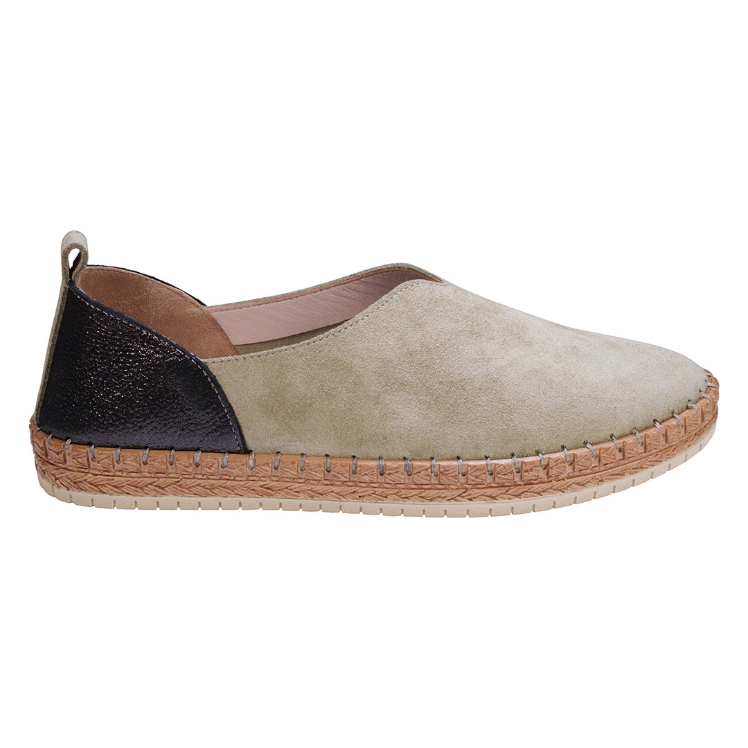 Paisley Tan Two Tone Suede Slip on Flats - Glamourous Grace