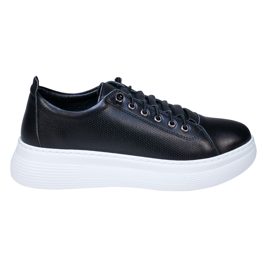 Graze Black Hidden Lace Perforated Platform Leather Sneakers - Glamourous Grace