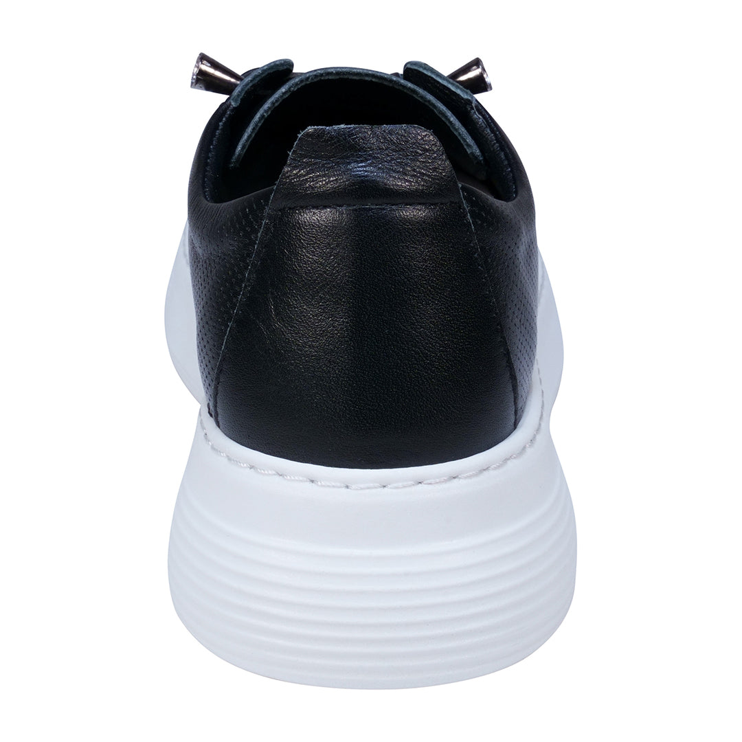 Graze Black Hidden Lace Perforated Platform Leather Sneakers - Glamourous Grace