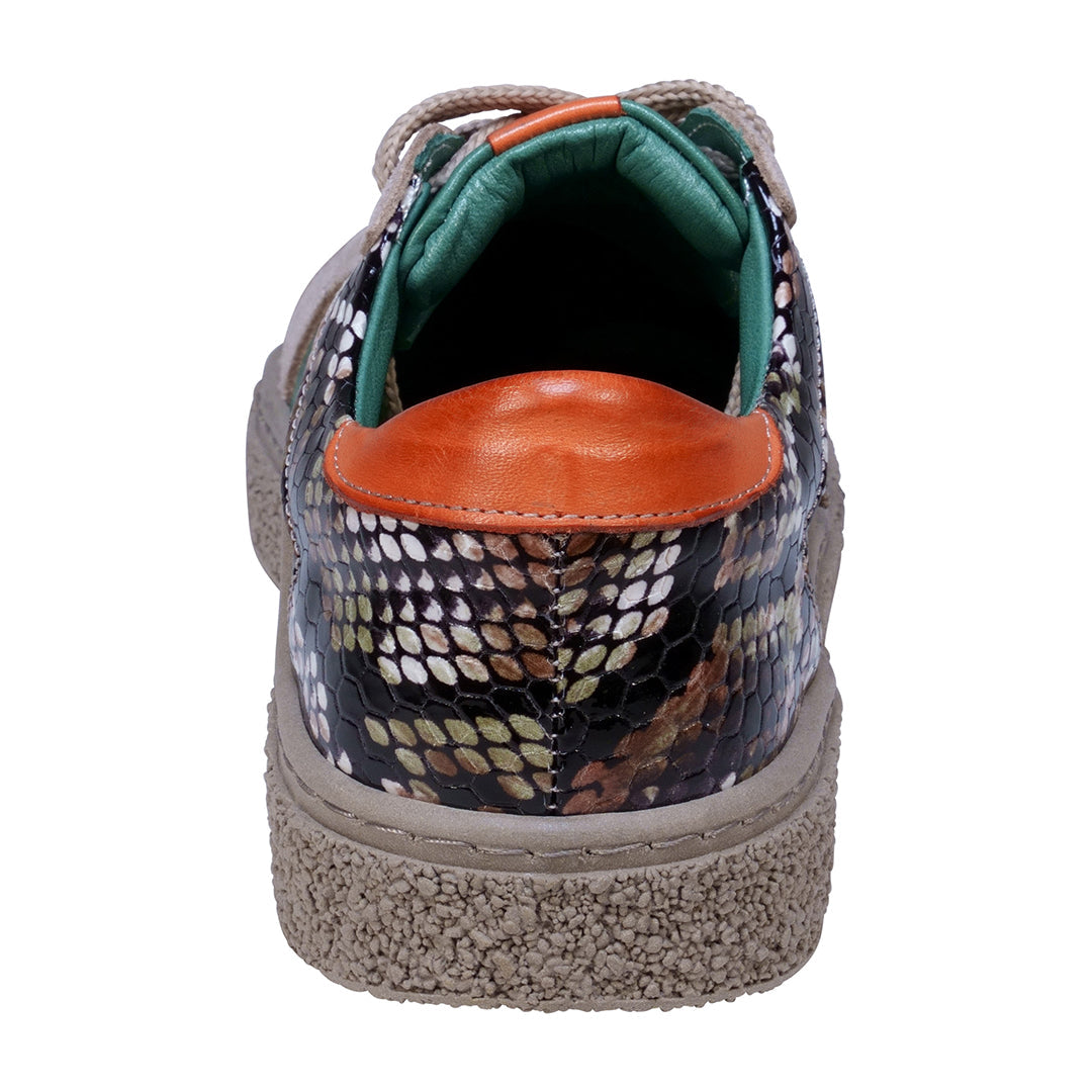 Charlee Green Snake Skin Two-Tone Star Motif Lace Up Sneakers - Glamourous Grace