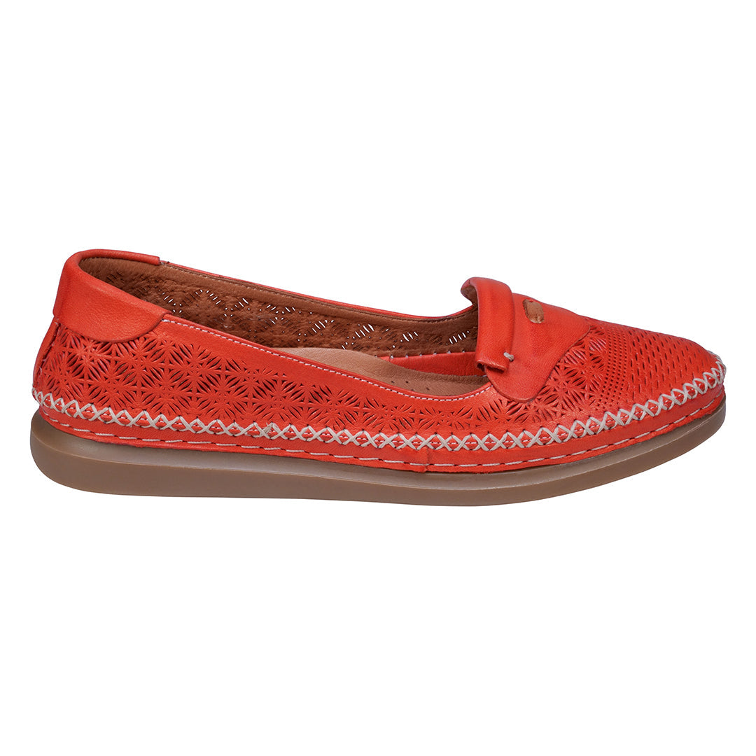Ginger Red Perforated Leather Flats - Glamourous Grace