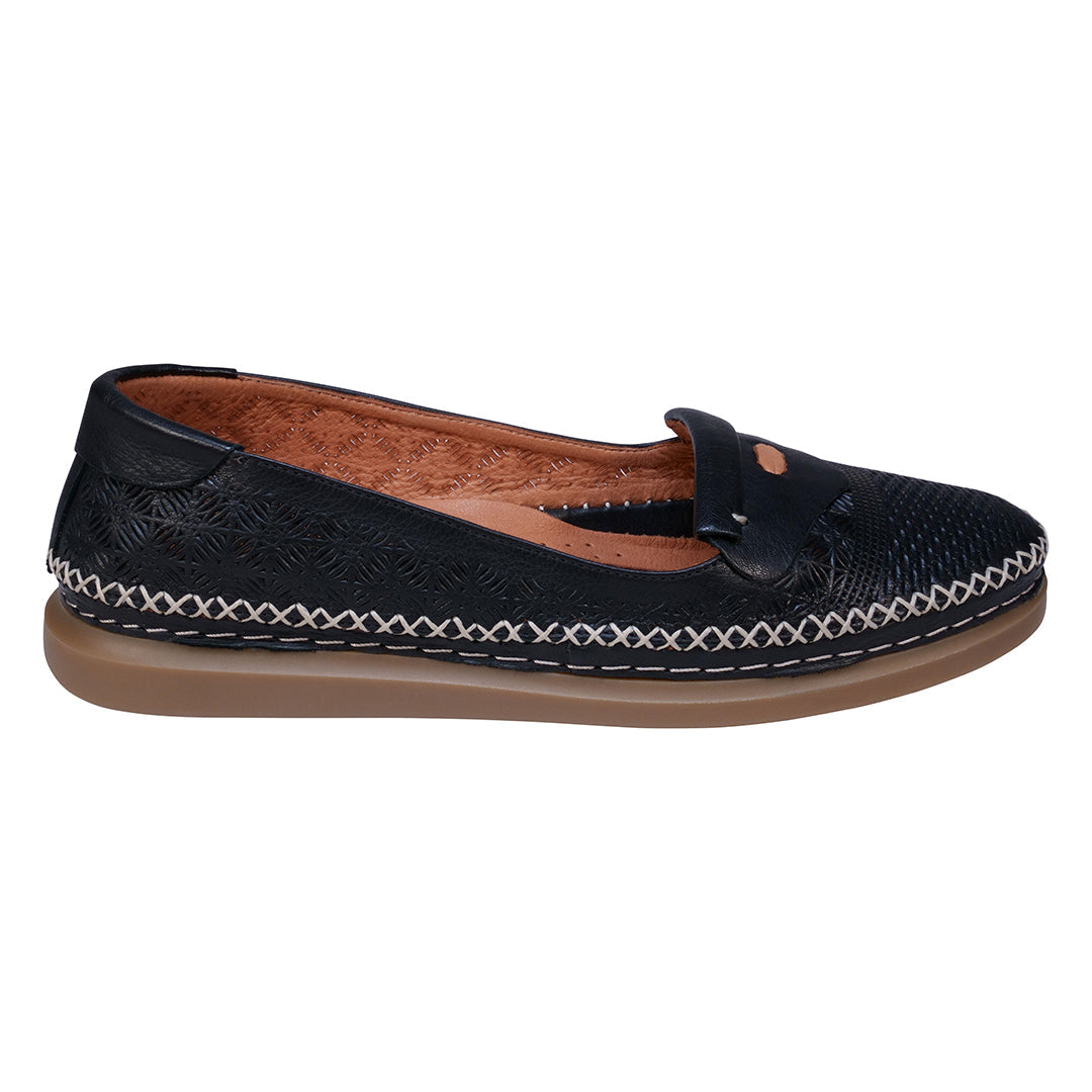 Ginger Black Perforated Leather Flats - Glamourous Grace