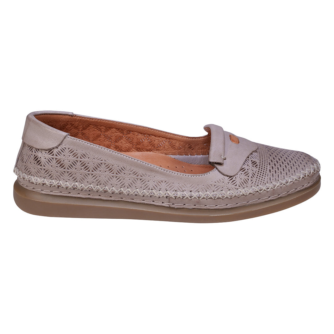 Ginger Grey Perforated Leather Flats - Glamourous Grace