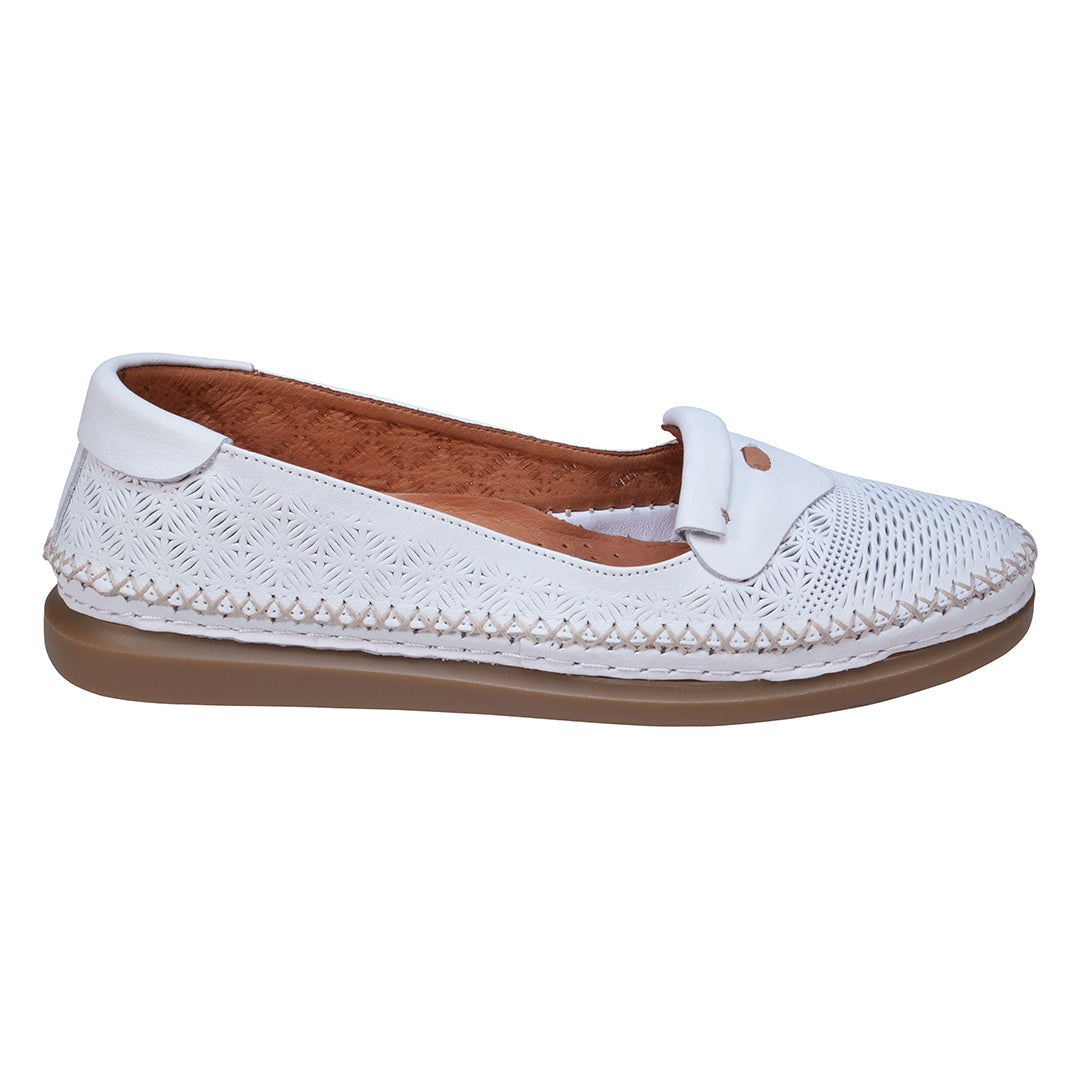 Ginger White Perforated Leather Flats - Glamourous Grace